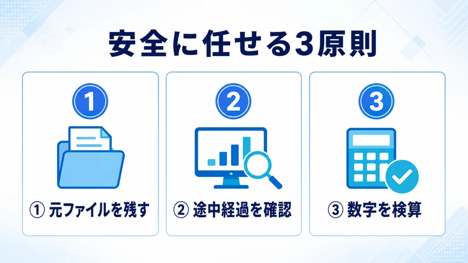 元ファイルを残す、途中経過を見る、数字と重要事項を検算する3つの安全ルール